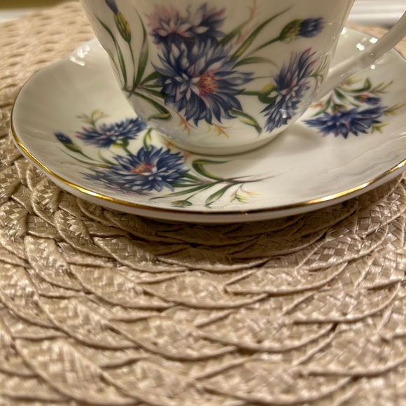 Vintage Crown Staffordshire Fine Bone China Blue Floral Teacup and Saucer - Engl - Picture 2 of 12